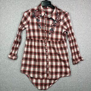 7th Avenue Shirt Women's Large Multicolor Tartan Plaid Button Up Long Sleeve